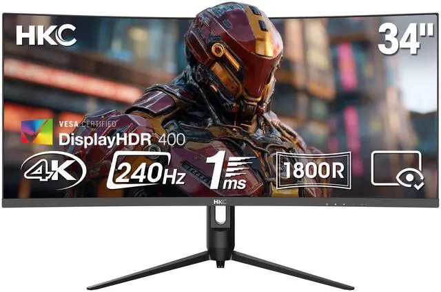 Main image of HKC CG345UK 34" Curved VA Gaming Monitor UltraWide 3440×1440 240Hz 1ms DIC HDR400 90% DCI-P3 Adjustable HAS DP+HDMI 2.1
