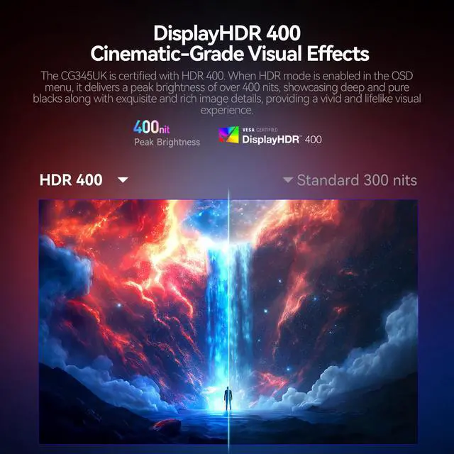 Alt view image 10 of 19 - HKC CG345UK 34" Curved VA Gaming Monitor UltraWide 3440×1440 240Hz 1ms DIC HDR400 90% DCI-P3 Adjustable HAS DP+HDMI 2.1
