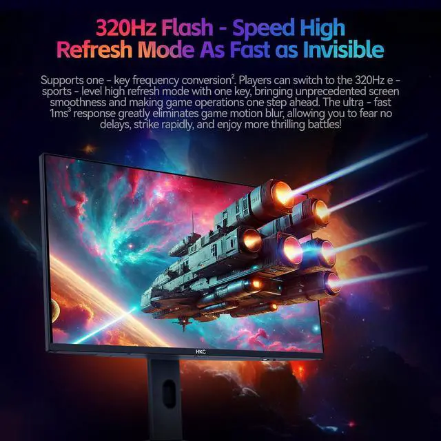 Alt view image 6 of 17 - HKC G27M7Pro 27" IPS Mini LED Gaming Monitor UHD 160Hz / FHD 320Hz 1ms DIC HDR1400 98% DCI-P3 HAS Stand USB-C 90W DP+HDMI