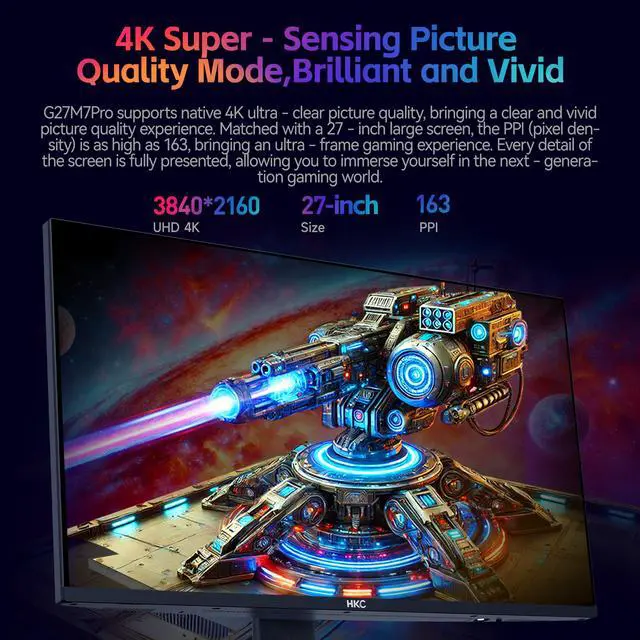 Alt view image 8 of 17 - HKC G27M7Pro 27" IPS Mini LED Gaming Monitor UHD 160Hz / FHD 320Hz 1ms DIC HDR1400 98% DCI-P3 HAS Stand USB-C 90W DP+HDMI