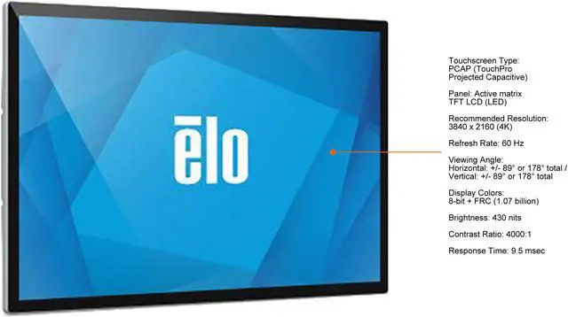 Alt view image 4 of 6 - Elo Touch Solutions 5053L (E665859) Black 50" USB-C PCAP (TouchPro Projected Capacitive) 4K Interactive Display 430 nits 4000:1 Built-in Speakers