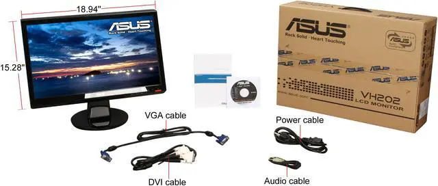 Alt view image 8 of 8 - ASUS 20" LCD Monitor 5 ms D-Sub, DVI-D VH202T