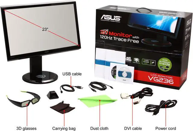 Alt view image 14 of 14 - Asus VG236H 23" 1920 x 1080 Full HD HDMI Multimedia Height & Swivel Adjustable WideScreen LCD 120Hz 3D Monitor 400 cd/m2 100,000:1 (ASCR)