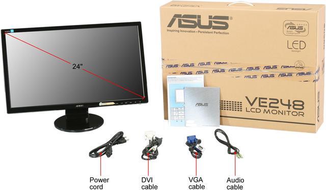 Alt view image 9 of 9 - ASUS VE248H 24" Full HD 1920 x 1080 D-Sub, DVI, HDMI Built-in Speakers Asus Eye Care with Ultra Low-Blue Light & Flicker-Free LED Backlight Monitor