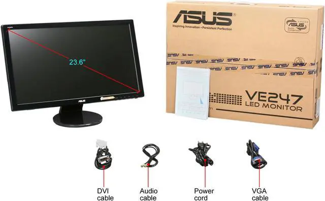 Alt view image 7 of 7 - ASUS VE247H 24" (Actual size 23.6") Full HD 1920 x 1080 VGA DVI-D HDMI Built-in Speakers LED Backlit LCD Monitor