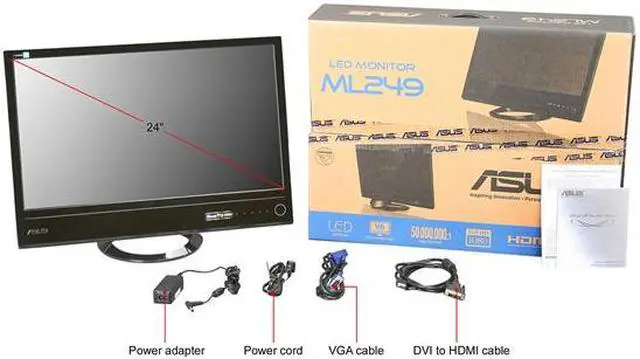 Alt view image 7 of 7 - ASUS 24" MVA panel LCD Monitor 8ms GTG D-Sub, HDMI, DVI-D (via HDMI-to-DVI cable) ML249H