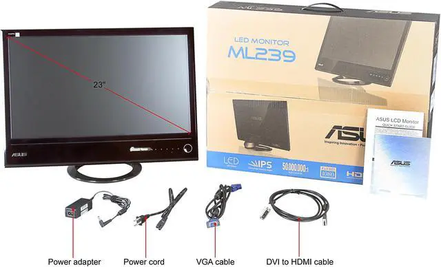 Alt view image 7 of 7 - ASUS ML239H Black 23" IPS Panel Full HD HDMI LED BackLight LCD Monitor 250 cd/m2 ASCR 50,000,000:1 (3,000:1)