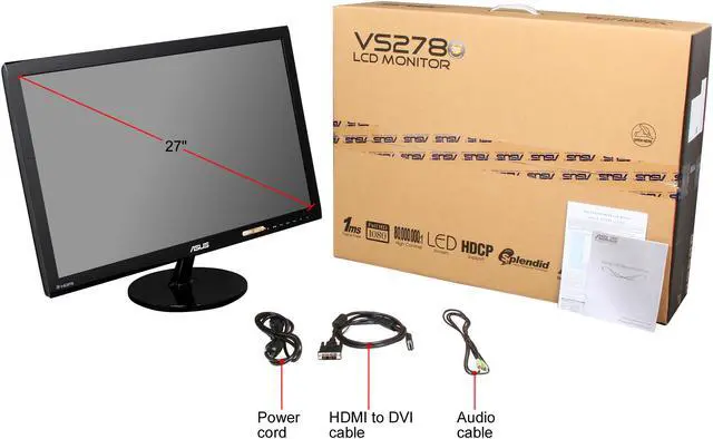 Alt view image 7 of 7 - ASUS VS278Q-P Black 27" 1ms (GTG) Widescreen LCD/LED Monitor, 300 cd/m2 DCR 80,000,000:1, Dual Built-in Speakers, VESA Mountable, Extensive Connectivity, Dual HDMI/D-Sub/DisplayPort