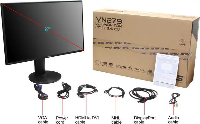 Alt view image 10 of 10 - ASUS VN279QL 27" Full HD 1920 x 1080 HDMI/MHL VGA DisplayPort Asus Eye Care with Ultra Low-Blue Light & Flicker-Free Built-in Speakers Height Adjustable Monitor