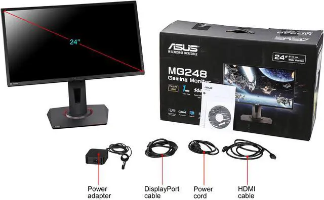Alt view image 11 of 11 - ASUS MG248Q Black 24" TN Widescreen LCD/LED Monitor, 144Hz 1ms(GTG) Adaptive-Sync technology, Pivot &Height Adjustment, Built-in Speakers, VESA wall-mountable, 6 Modes Game Visual