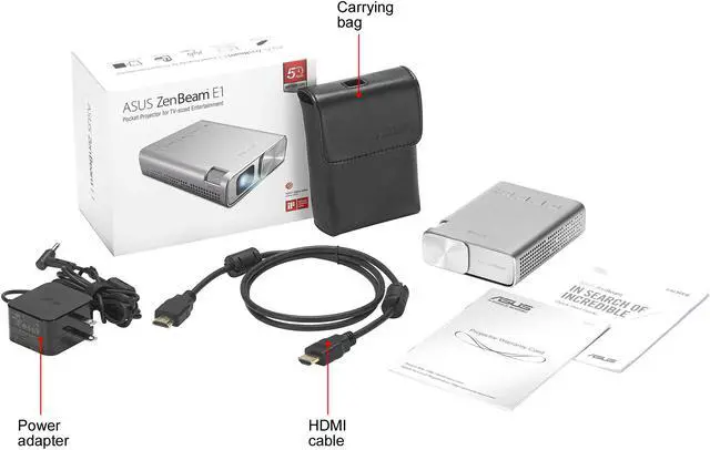 Alt view image 8 of 8 - ASUS Zenbeam E1 854 x 480 0.2" DLP Pocket LED Projector, 150 Lumens, Built-in 6000mAh Battery, Up to 5-hour Projection, Power Bank 3500:1