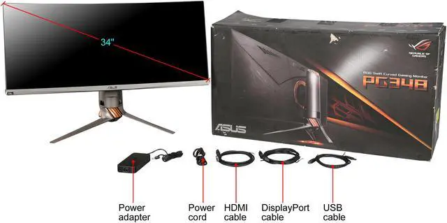 Alt view image 10 of 10 - ASUS ROG Swift PG348Q 34" QHD 3440 x 1440 2K Resolution Overclockable 100Hz HDMI DisplayPort NIVIDA G-SYNC Built-in Speakers  Ultra-Wide Backlit LED Curved IPS Gaming Monitor