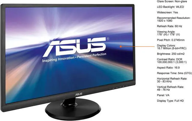 Alt view image 5 of 7 - ASUS VA249HE 24" (Actual size 23.8") Full HD 1920 x 1080 HDMI VGA Asus Eye Care with Ultra-Low Blue-Light & Flicker-Free Technology LED Backlit LCD Monitor