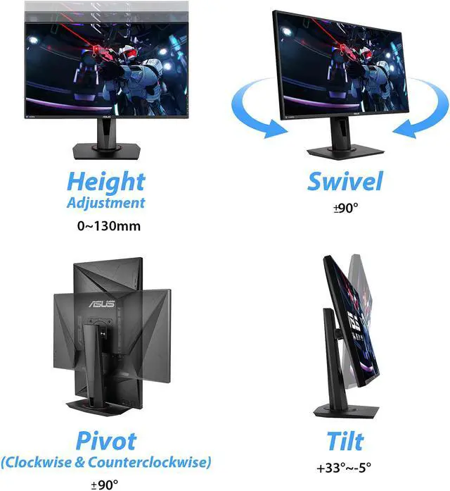 Alt view image 6 of 6 - ASUS VG279Q 27" Full HD 1920 x 1080 1ms MPRT 144 Hz DVI, HDMI, DisplayPort FreeSync (AMD Adaptive Sync) Built-in Speakers Height Adjustable Gaming Monitor