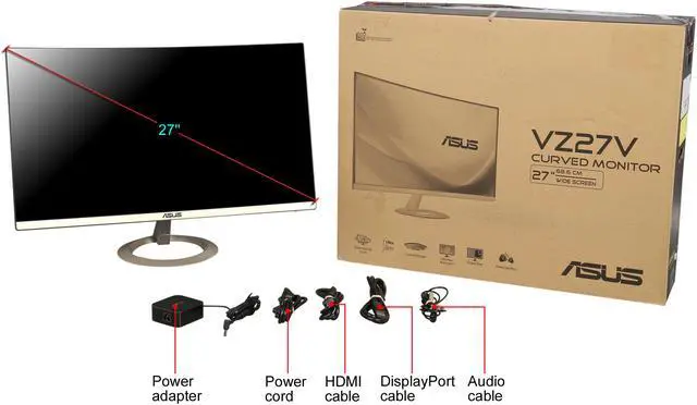Alt view image 7 of 7 - Asus VZ27VQ 27" Full HD 1920x1080 DisplayPort HDMI VGA Built-In Speakers Asus Eye Care Technology Backlit LED Curved LCD Monitor