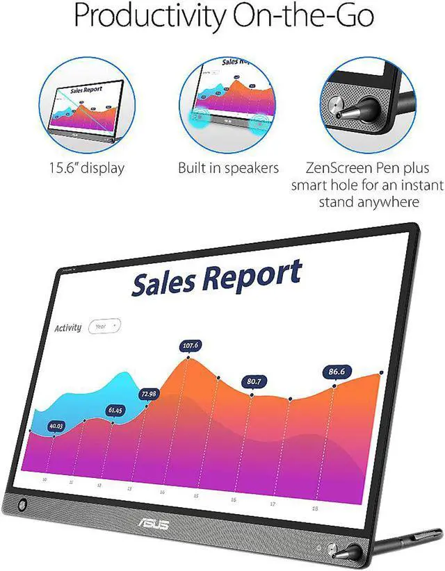 Alt view image 6 of 7 - ASUS ZenScreen GO MB16AHP 15.6" Full HD 1920x1080 USB Type-C Micro-HDMI Flicker-Free Blue Light Filter Built-in Battery Portable IPS Monitor
