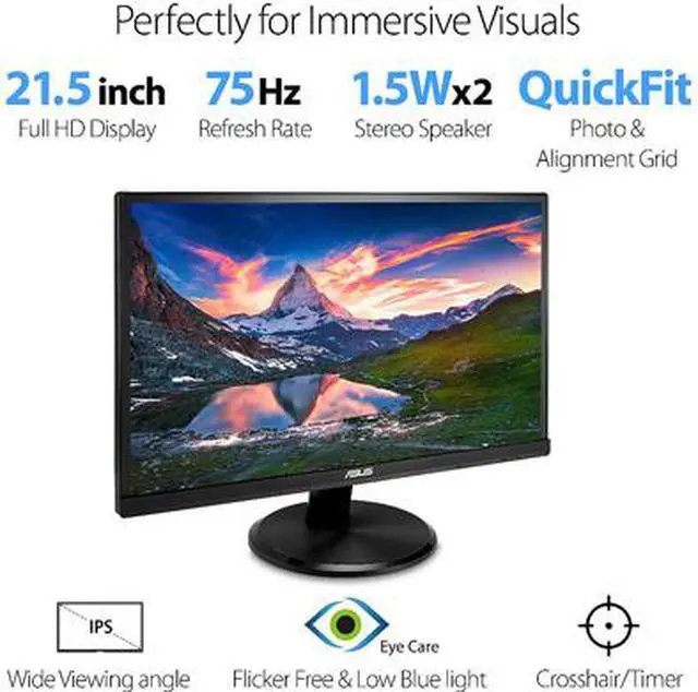 Alt view image 8 of 9 - ASUS VA229HR 22" (Actual size 21.5") Full HD 1920 x 1080 75Hz VGA HDMI Asus Eye Care with Ultra Low-Blue Light & Flicker-Free Technology Built-in Speakers WideScreen LED Backlit IPS Monitor