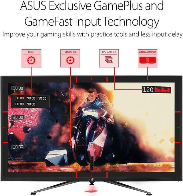 Alt view image 5 of 9 - ASUS ROG Strix XG438Q 43" 3840 x 2160 4K Resolution 120Hz 3xHDMI DisplayPort FreeSync Flicker Free HDR 600 Remote Control Built-in Speakers Backlit LED Gaming Monitor
