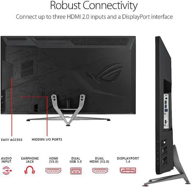 Alt view image 7 of 9 - ASUS ROG Strix XG438Q 43" 3840 x 2160 4K Resolution 120Hz 3xHDMI DisplayPort FreeSync Flicker Free HDR 600 Remote Control Built-in Speakers Backlit LED Gaming Monitor