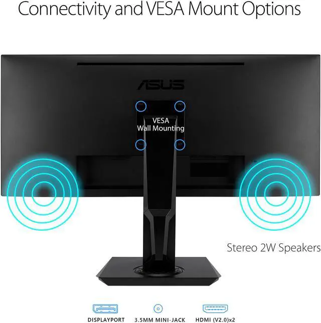 Alt view image 5 of 7 - ASUS VP348QGL 34" Quad HD 3440 x 1440 75Hz 2xHDMI DisplayPort Adaptive-SYNC/FreeSync HDR-10 Blue Light Filter Flicker Free Asus Eye Care Built-in Speakers Ultra Wide Backlit LED Gaming Monitor