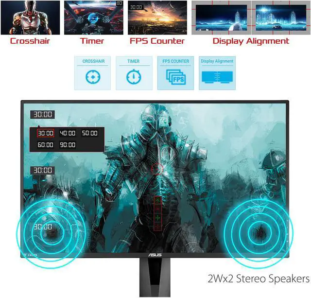 Alt view image 5 of 10 - ASUS VG278QR 27" Full HD 1920 x 1080 165Hz 0.5ms DisplayPort HDMI DVI-D G-SYNC Compatible Asus Eye Care Flicker-Free Technology Low Blue Light Built-in Speakers Backlit LED Gaming Monitor