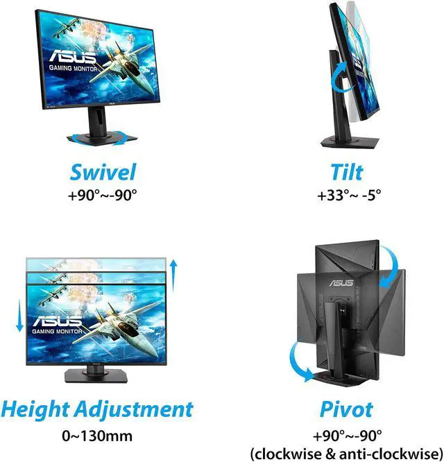 Alt view image 7 of 10 - ASUS VG278QR 27" Full HD 1920 x 1080 165Hz 0.5ms DisplayPort HDMI DVI-D G-SYNC Compatible Asus Eye Care Flicker-Free Technology Low Blue Light Built-in Speakers Backlit LED Gaming Monitor