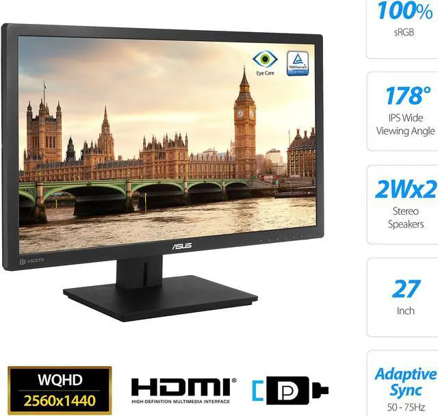 Alt view image 2 of 8 - ASUS 27" 1440P Professional Monitor (PB278QV) - QHD (2560 X 1440) 75Hz, Adaptive-Sync, Eye Care, DisplayPort, HDMI, Dual-Link DVI, VGA, Black