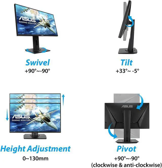 Alt view image 5 of 7 - ASUS VG258QR 25" (Actual size 24.5") Full HD 1920 x 1080 up to 0.5ms (GTG) 165Hz DVI-D HDMI DisplayPort G-SYNC Compatible Asus Eye Care with Ultra Low-Blue Light & Flicker-Free Gaming Monitor