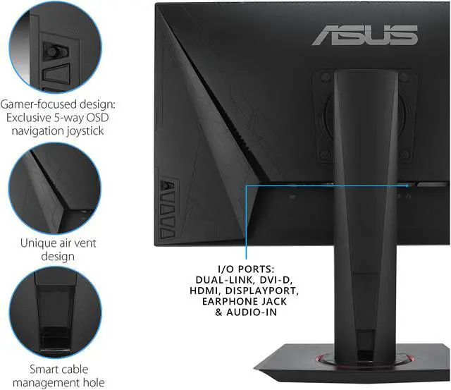 Alt view image 6 of 7 - ASUS VG258QR 25" (Actual size 24.5") Full HD 1920 x 1080 up to 0.5ms (GTG) 165Hz DVI-D HDMI DisplayPort G-SYNC Compatible Asus Eye Care with Ultra Low-Blue Light & Flicker-Free Gaming Monitor