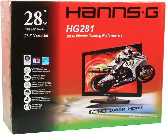 Alt view image 12 of 12 - Hanns-G 27.5" Active Matrix, TFT LCD WUXGA LCD Monitor with Height Adjustment 3ms with X-Celerate Technology D-Sub, HDMI HG-281DJB