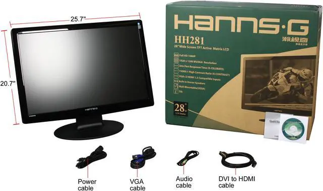 Alt view image 8 of 8 - Hanns·G HH-281HPB Black 28" 3ms HDMI Widescreen LCD Monitor 400 cd/m2 DC 15000:1(800:1) Built in Speakers