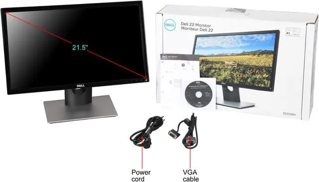 Alt view image 9 of 9 - Dell SE2216H Black 22" FHD 1080p Widescreen LED Backlight Monitor, 3000:1, 250cd/m2, HDMI& D-Sub, Tilt