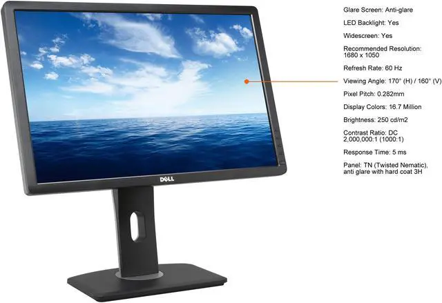 Alt view image 4 of 14 - Dell 22" 60 Hz TN (Twisted Nematic), anti glare with hard coat 3H Monitor 5 ms D-Sub, DVI, DisplayPort Flat Panel Professional P2213