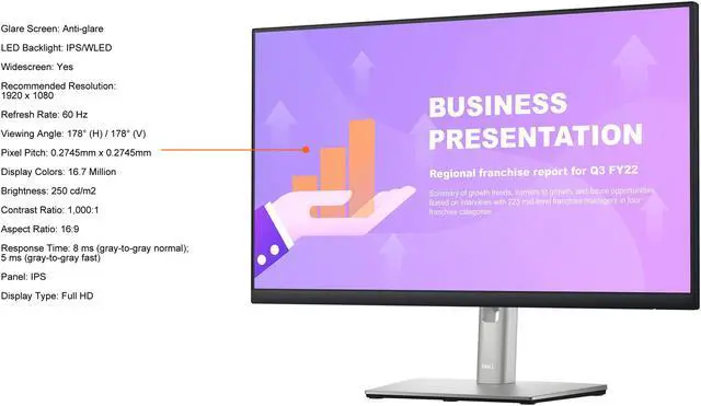 Alt view image 4 of 9 - Dell P2422HE 24" (23.8" Viewable) 1920 x 1080 FHD IPS HDMI DisplayPort USB-C Tilt Swivel Height Adjust Pivot VESA LED-Backlit Monitor
