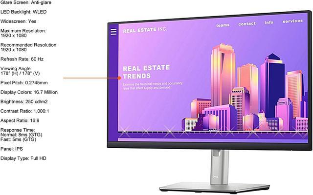 Alt view image 4 of 8 - Dell P2422H 24" (23.8" Viewable) 1920 x 1080 Full HD IPS, VGA DisplayPort HDMI USB 3.2, VESA Swivel Tilt Height Adjust LED-Backlit Monitor