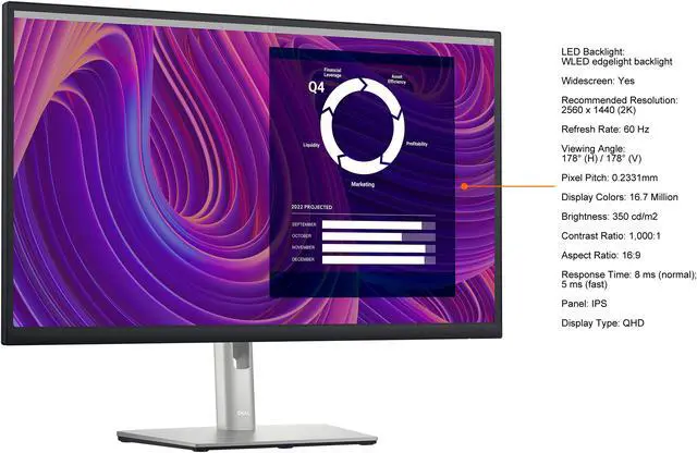 Alt view image 5 of 9 - Dell 27" 60 Hz IPS QHD IPS Monitor 8 ms (normal); 5 ms (fast) HDMI, DisplayPort, USB Flat Panel P2723D