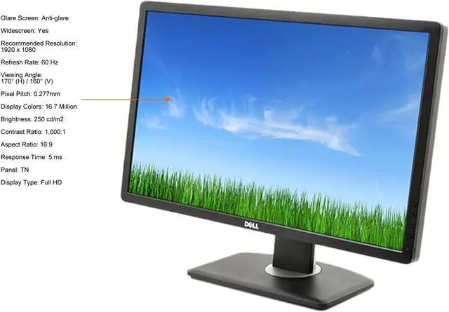 Alt view image 3 of 3 - Dell 24" 60 Hz TN FHD Monitor 5 ms 1920 x 1080 D-Sub, DVI, USB P2412HB