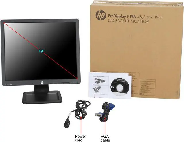 Alt view image 8 of 8 - HP ProDisplay P19A 19" SXGA 1280 x 1024 60Hz VGA Widescreen LED Backlight LCD Monitor