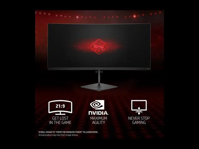 Alt view image 7 of 7 - HP Omen X 35" 4ms (GTG) 100 Hz G-Sync Ultra WQHD Curved LED Backlight Monitor, 3440 × 1440, 2500:1, 300 cd/m2, HDMI, USB, Tilt, Height, VESA Mountable