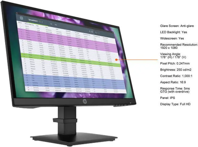 Alt view image 5 of 7 - HP 22" (Actual size 21.5") IPS FHD Monitor 5ms GTG (with overdrive) D-Sub, HDMI, DisplayPort Flat Panel P22 G4 1A7E4AA#ABA