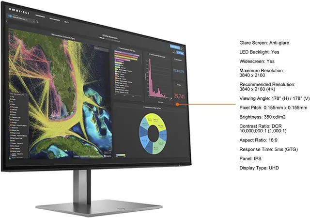 Alt view image 5 of 7 - HP 27" IPS UHD Monitor 5ms (GTG) HDMI, DisplayPort, USB, USB Type-C Flat Panel Z27k G3