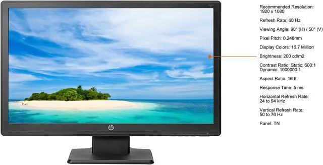 Alt view image 3 of 3 - HP 21.5" 60 Hz TN Monitor 5 ms D-Sub, DVI V221