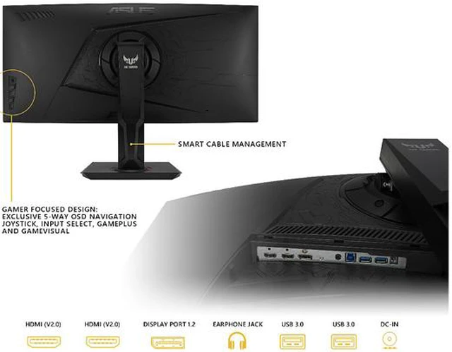 Alt view image 9 of 9 - ASUS TUF Gaming VG35VQ Curved Gaming Monitor 35" WQHD (3440 x 1440), 100Hz, Extreme Low Motion Blur, Adaptive-Sync, 1ms (MPRT)