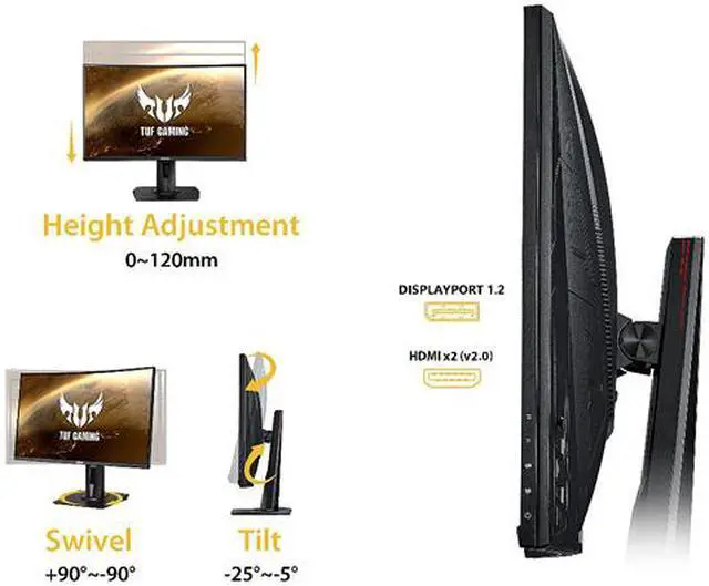 Alt view image 8 of 8 - ASUS TUF GAMING VG27WQ 27" WQHD 2560 x 1440 (2K) 1ms (MPRT) 165Hz (Max) HDMI, DisplayPort FreeSync DisplayHDR 400 Built-in Speakers Height Adjustable Curved Gaming Monitor