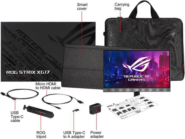 Alt view image 7 of 7 - ASUS ROG Strix (XG17AHP) Black / Silver 17.3" Portable IPS Gaming Monitor 300 cd/m2 1000:1 Built-in Speakers