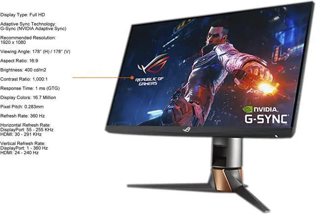 Alt view image 4 of 6 - ASUS ROG Swift PG259QN eSports G-SYNC Gaming Monitor 24.5" FHD (1920 x 1080), 360 Hz, Fast IPS, 1 ms (GTG), HDR, NVIDIA ULMB