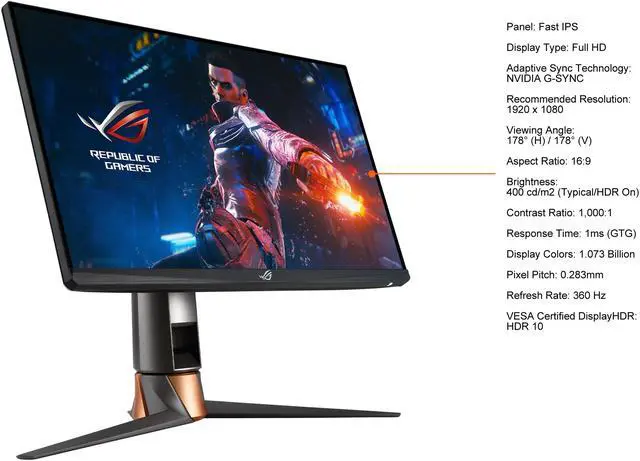 Alt view image 5 of 9 - ASUS 24.5" 360Hz 1080P Fast IPS 1ms Gaming Monitor, G-SYNC, ULMB, NVIDIA Reflex Latency Analyzer, HDMI DisplayPort USB, Desk Mount Kit, VESA Wall Mountable, HDR10 ROG Swift PG259QNR
