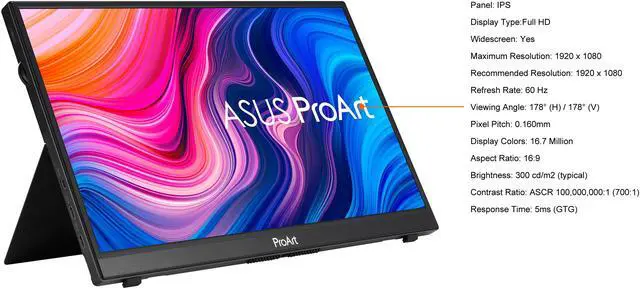 Alt view image 5 of 13 - ASUS ProArt 14” PA148CTV 1080P Portable Touchscreen Monitor Full HD, IPS, 100% sRGB/Rec 709, Color Accuracy< 2, Calman Verified, USB-C Power Delivery, Micro HDMI, Tripod Socket