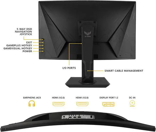 Alt view image 6 of 6 - ASUS TUF Gaming 32" (31.5" Viewable) 1440P Curved HDR Monitor (VG32VQR) - QHD (2560 x 1440), 165Hz, 1ms, Extreme Low Motion Blur Sync, Adaptive-sync, Freesync Premium, Eye Care, DisplayHDR 400, HDMI, DisplayPort