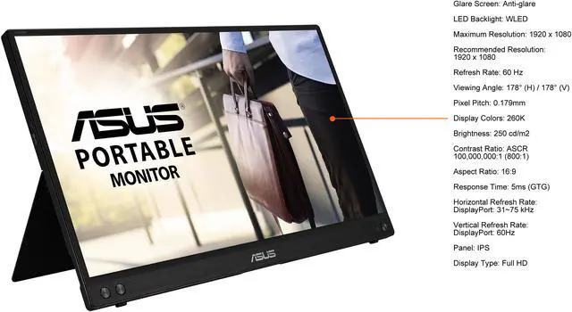 Alt view image 6 of 15 - ASUS ZenScreen MB16ACV 15.6" 1080P Full HD, IPS, Eye Care, Flicker Free, Blue Light Filter, Kickstand, USB-C Power Delivery, for Laptop, PC, Phone, Console, Antibacterial Surface Portable Monitor
